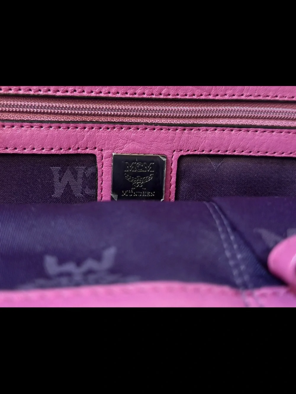 MCM Purple Logo Studded Leather Backpack with Black Print - Picture 4 of 8
